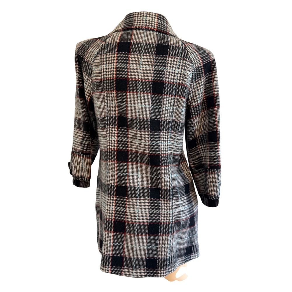 Guess Jeans Plaid Wool Blend Coat Womens L Black White Red Preppy Academia - Picture 8 of 16